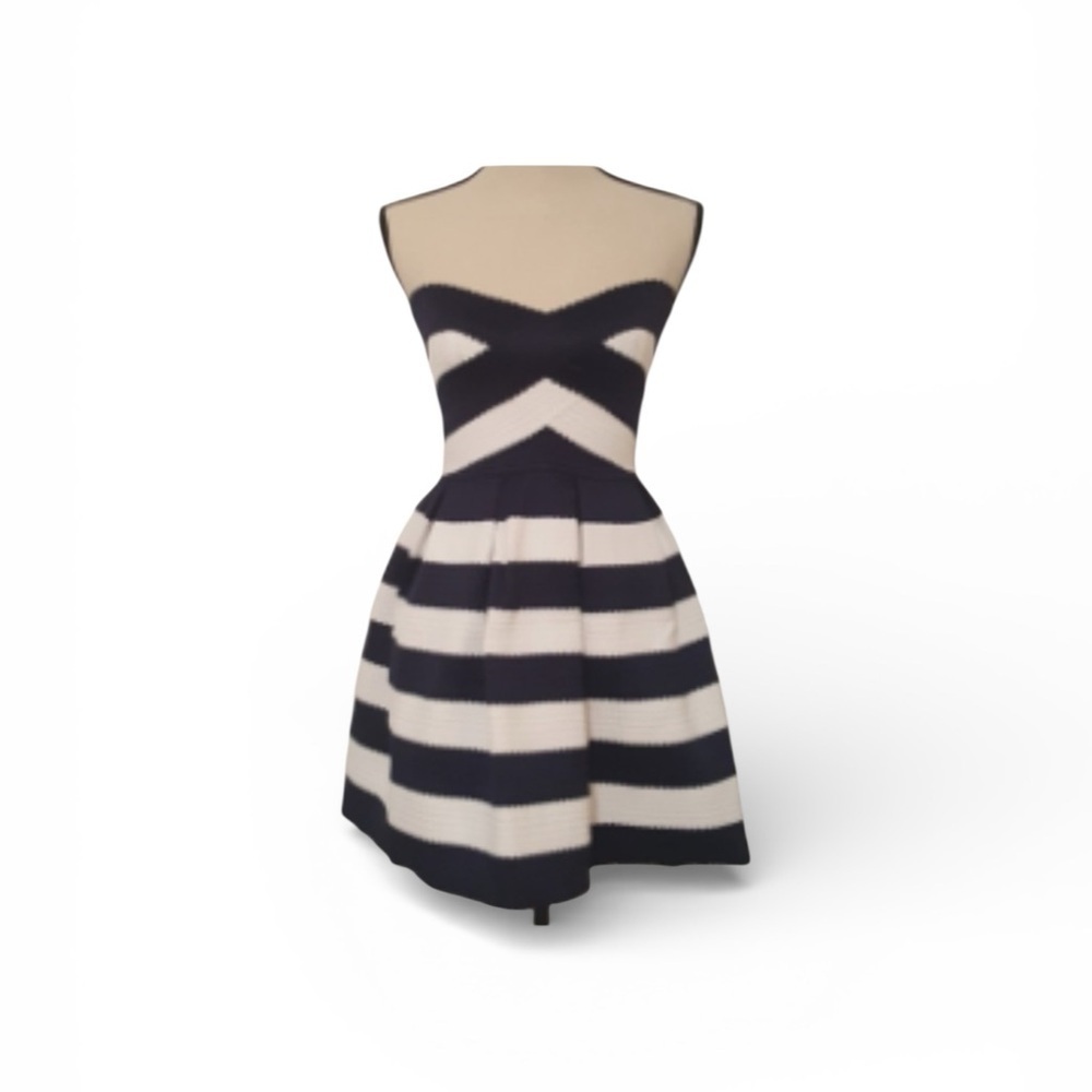 Sans Souci Navy/White Strapless Dress Sz Large Jr